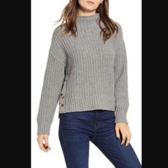 Madewell Sweaters - Madewell Side-Button Sweater in Gray Size medium Mock Neck Wool Blend
